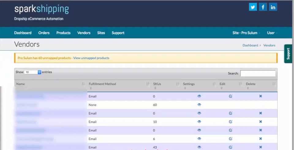 screenshot of Spark Shipping